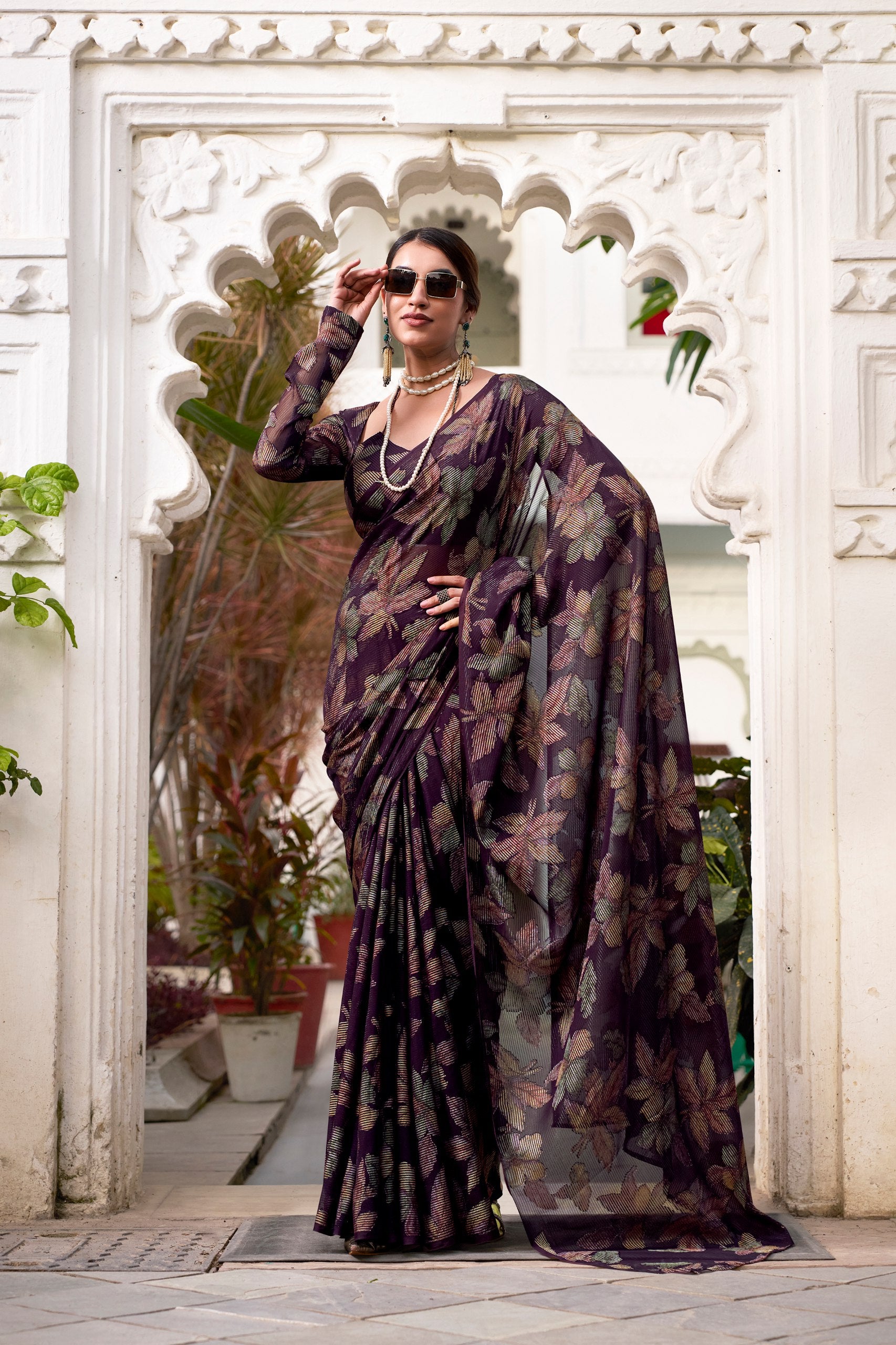 Floral Lurex Brasso saree
