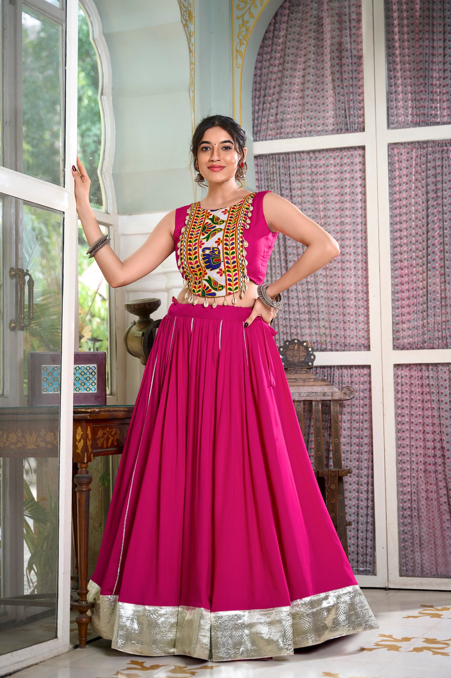 Pink Gamthi Work Lehenga Choli