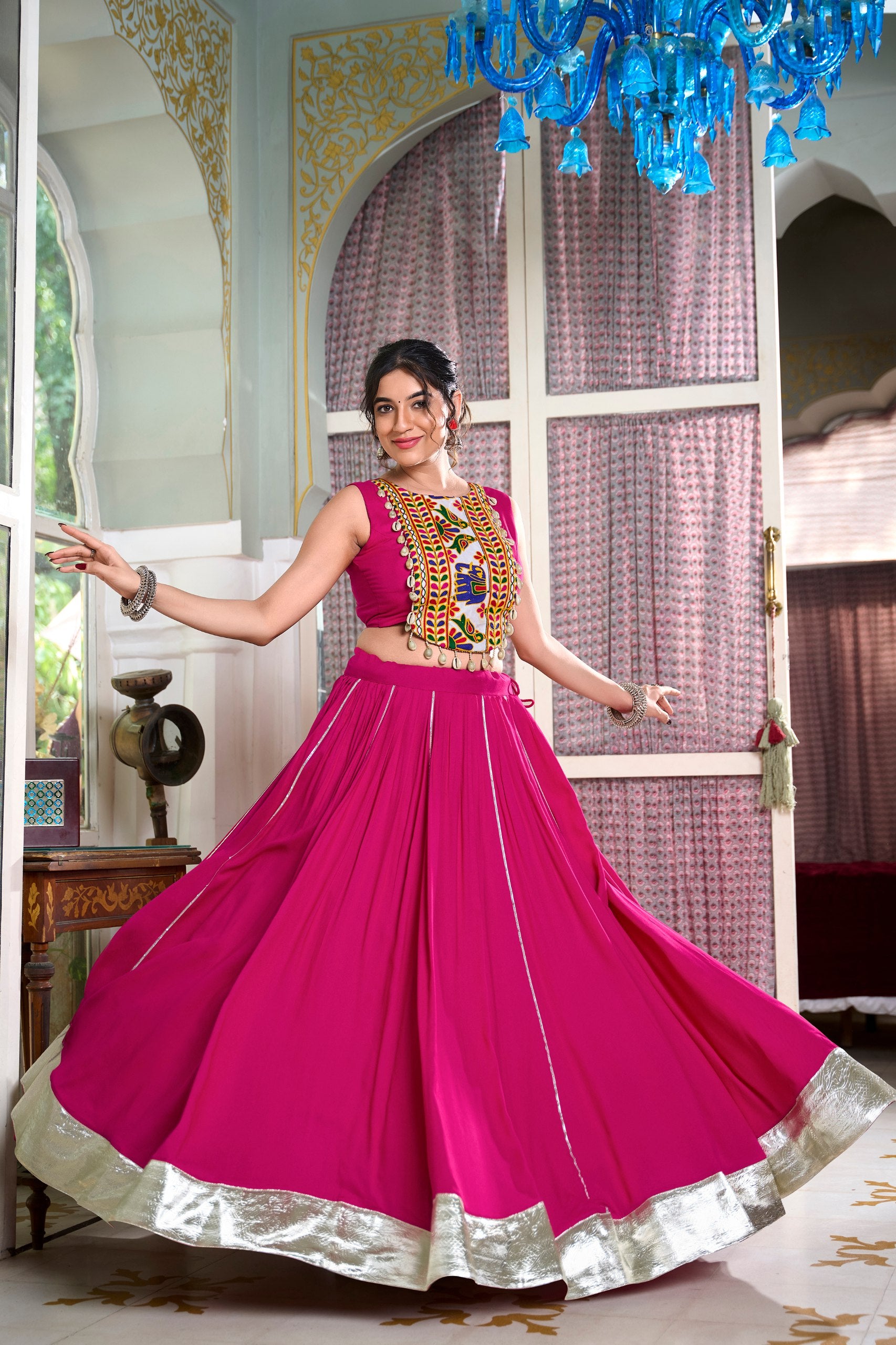 Pink Gamthi Work Lehenga Choli