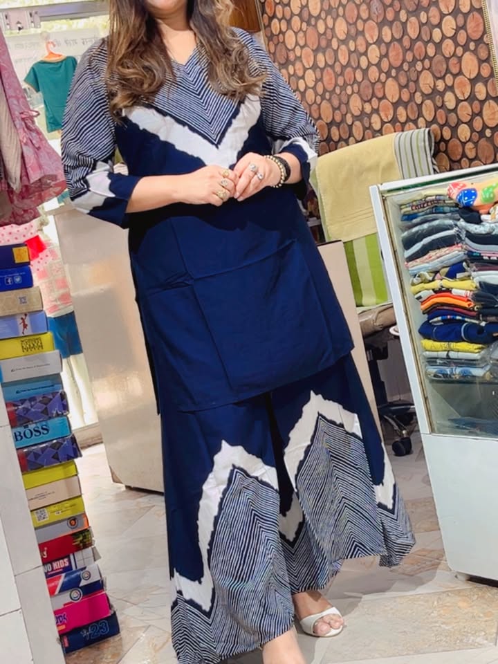 Blue Chevron Kurti Palazzo Set
