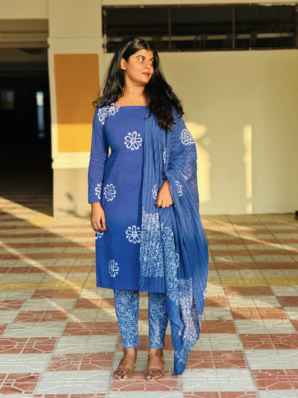 Handblock Cotton Kurti Set – 3 Piece