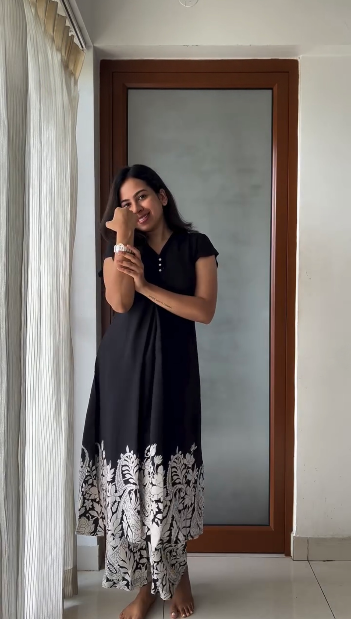 Black & White Floral Kurti Palazzo Set