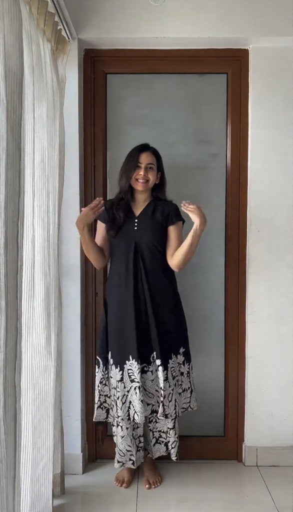 Black & White Floral Kurti Palazzo Set