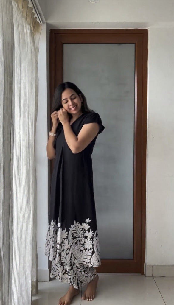 Black & White Floral Kurti Palazzo Set