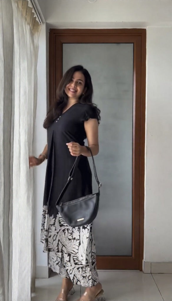 Black & White Floral Kurti Palazzo Set