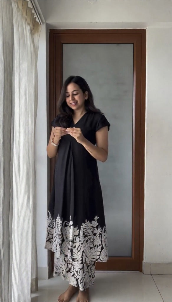 Black & White Floral Kurti Palazzo Set