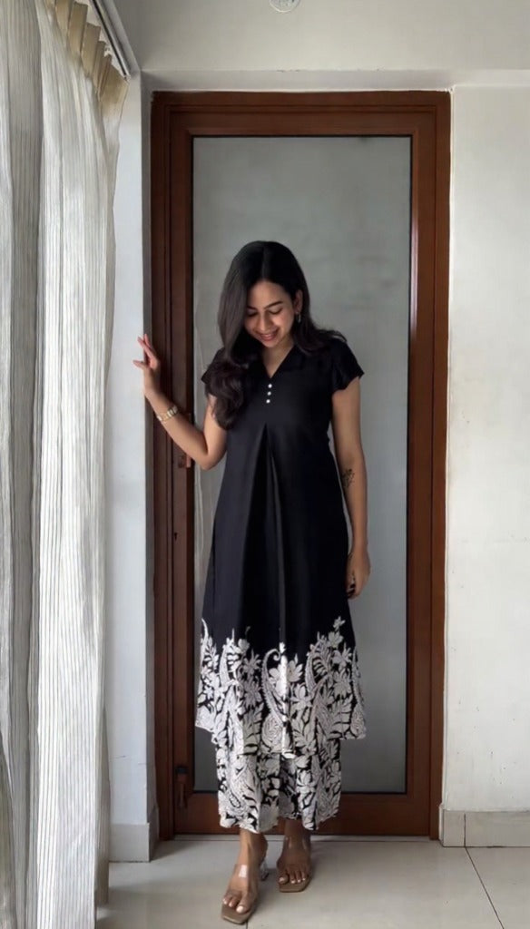 Black & White Floral Kurti Palazzo Set