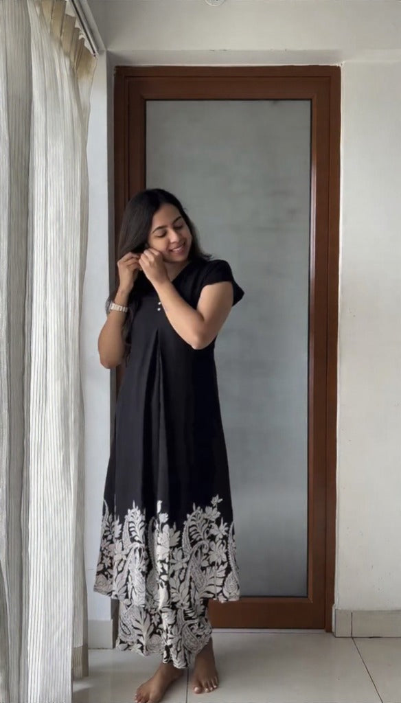 Black & White Floral Kurti Palazzo Set