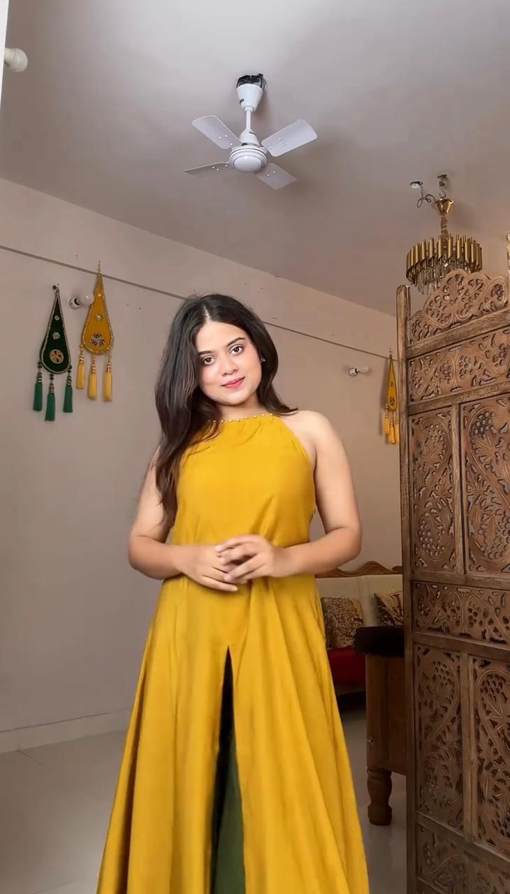 Mustard Green Kurta Set With Palazzos
