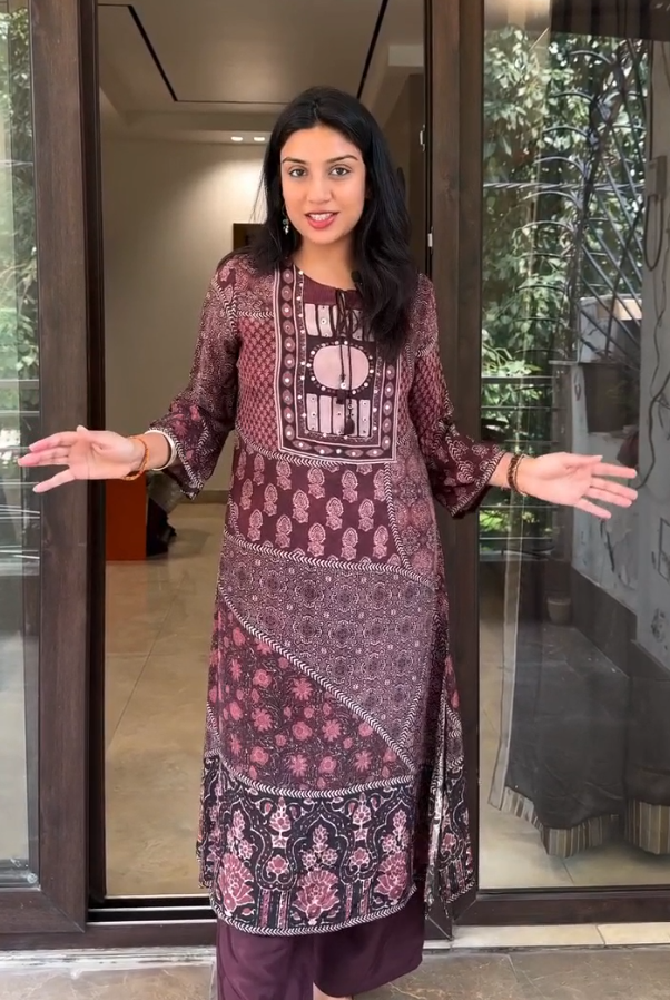 Wine Mirror Ajrakh Set