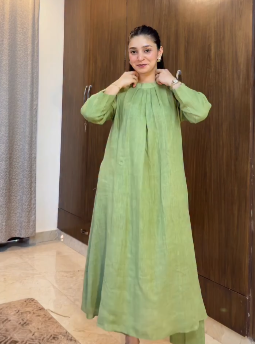 Green Flow A-Line Kurta Linen Set