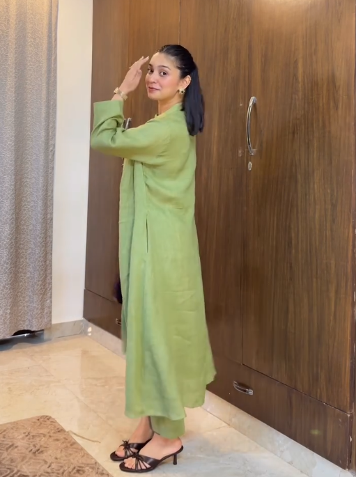 Green Flow A-Line Kurta Linen Set