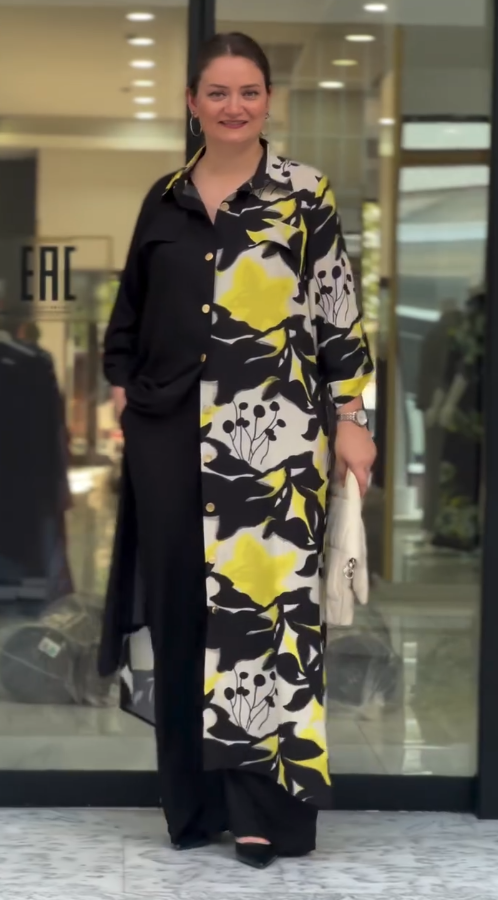 Ziva Black & Yellow Abstract Co-Ord Set