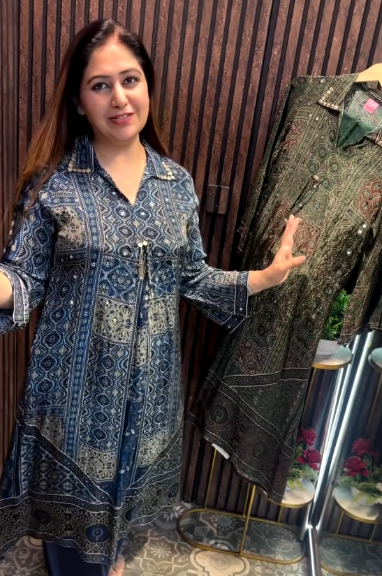 Navy Mirror Ajrak Set