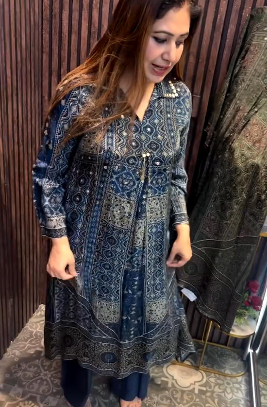 Navy Mirror Ajrak Set