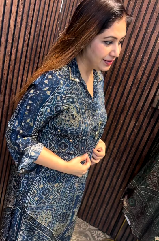 Navy Mirror Ajrak Set