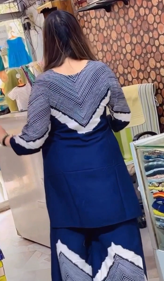 Blue Chevron Kurti Palazzo Set