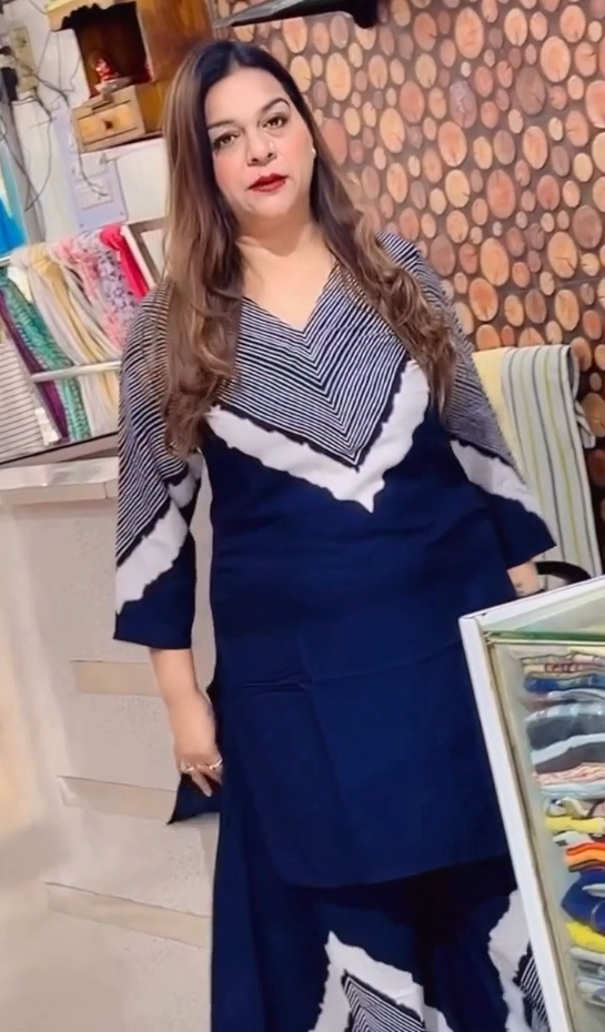 Blue Chevron Kurti Palazzo Set