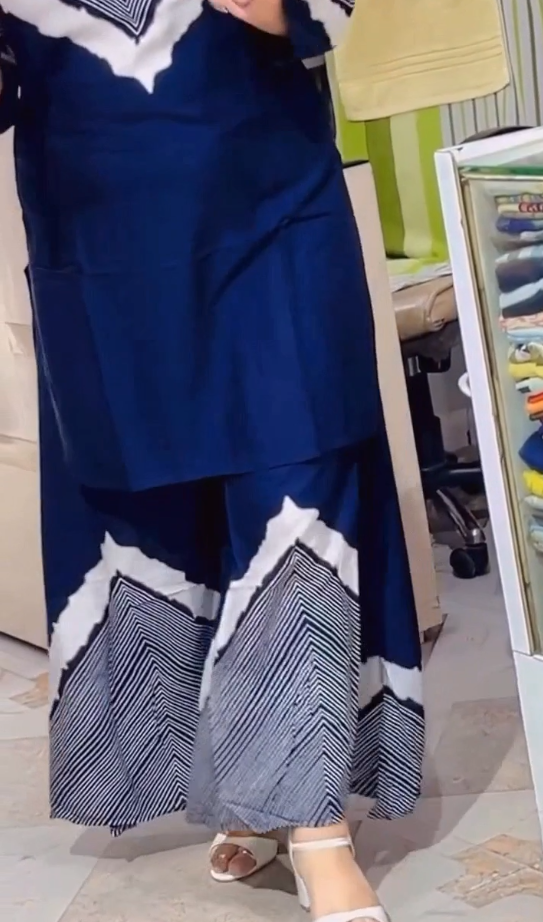 Blue Chevron Kurti Palazzo Set