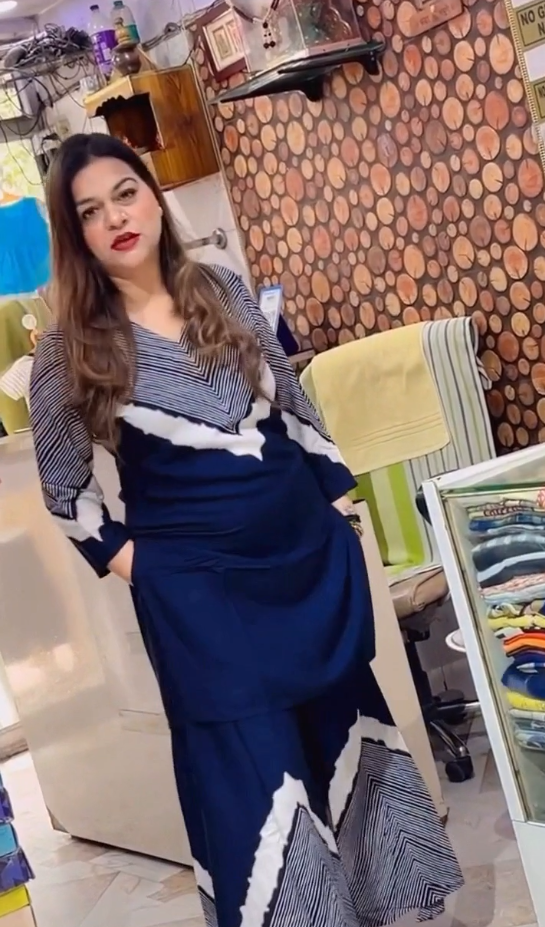 Blue Chevron Kurti Palazzo Set