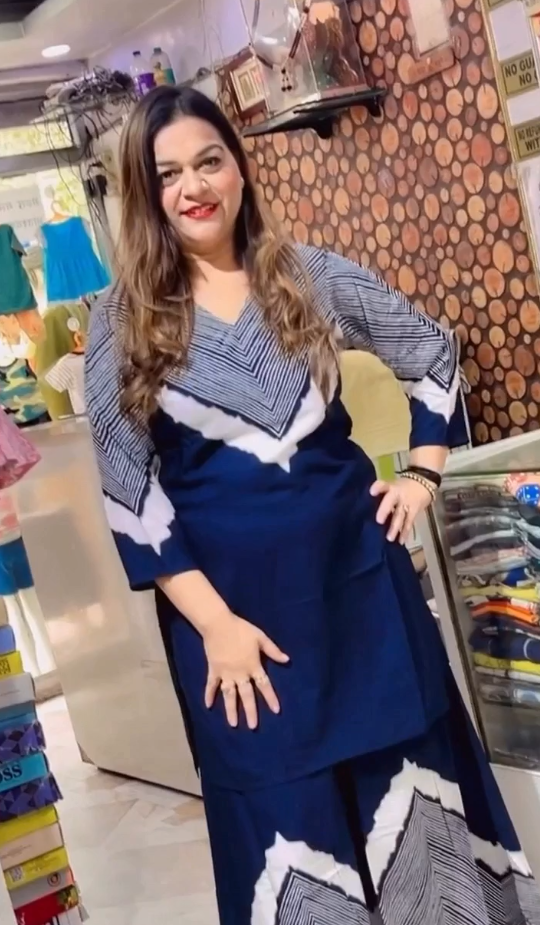 Blue Chevron Kurti Palazzo Set