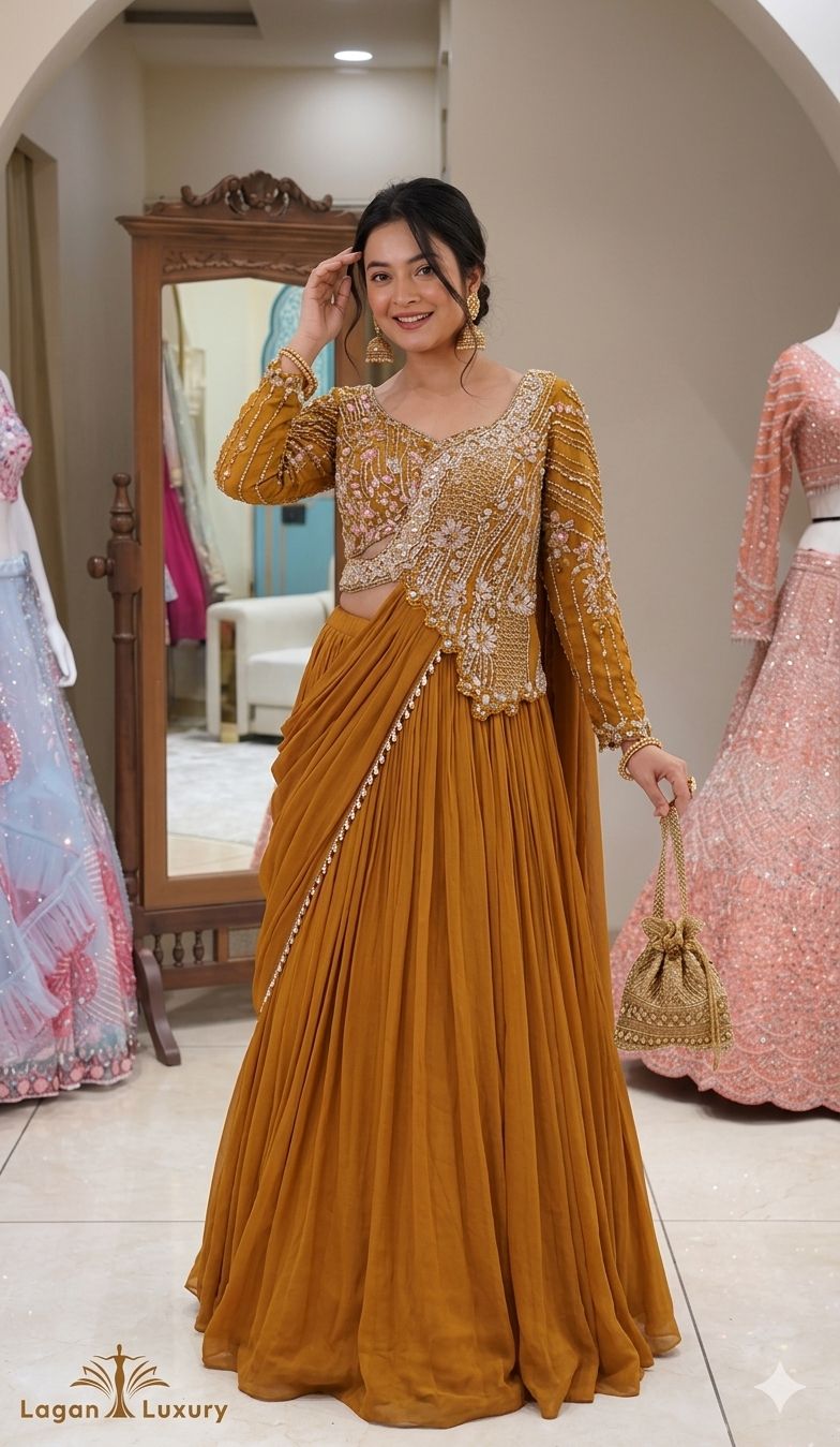 Royal Mustard Embroidered Lehenga Set