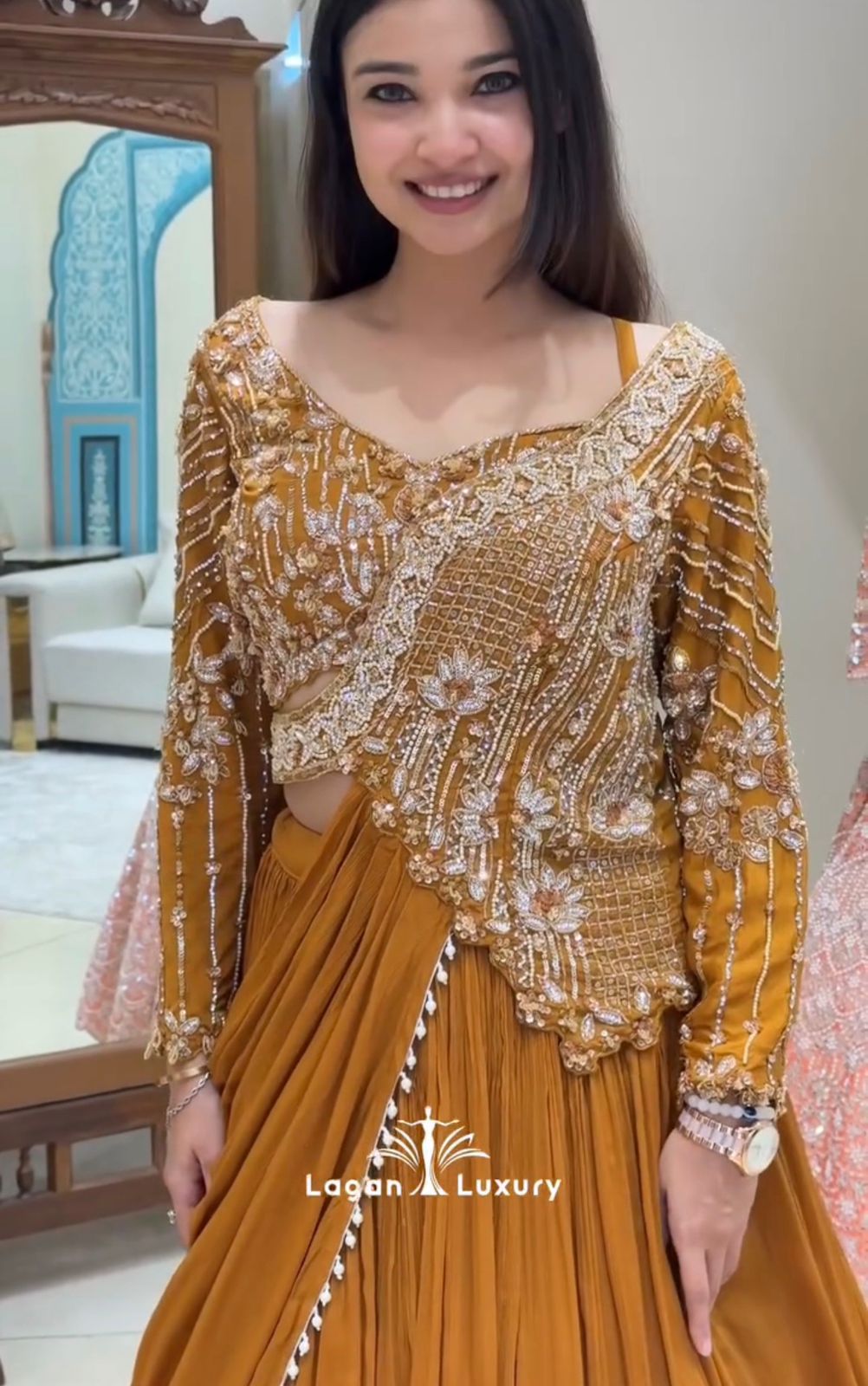 Royal Mustard Embroidered Lehenga Set