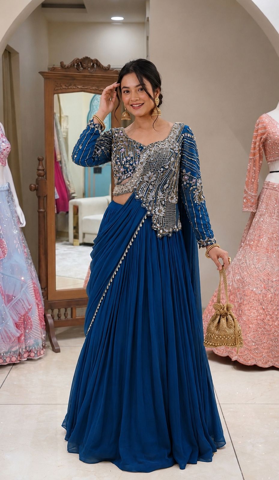 Royal Mustard Embroidered Lehenga Set