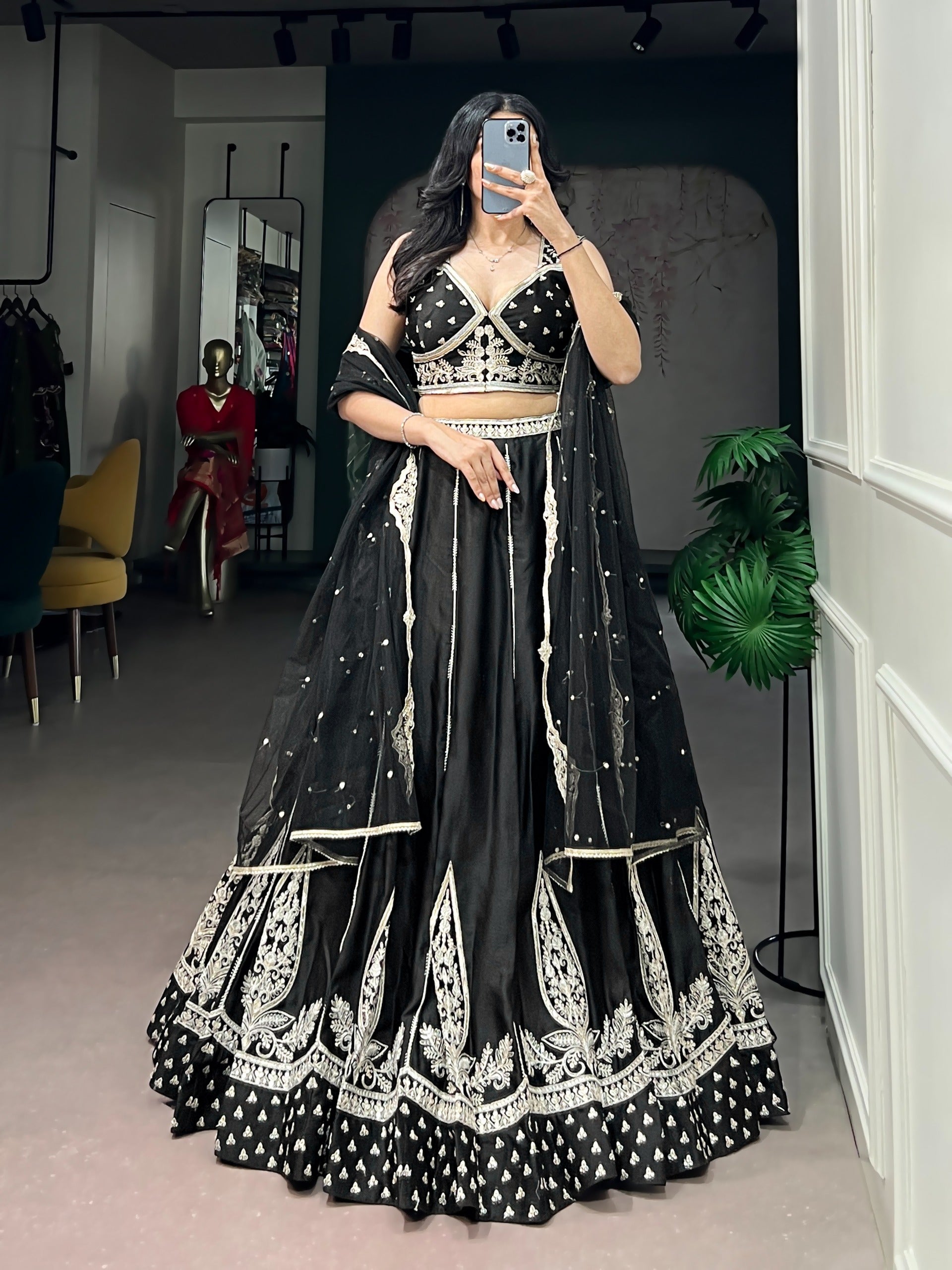 Naysha Silk Fabric with Thread & Sequins Embroidery Work