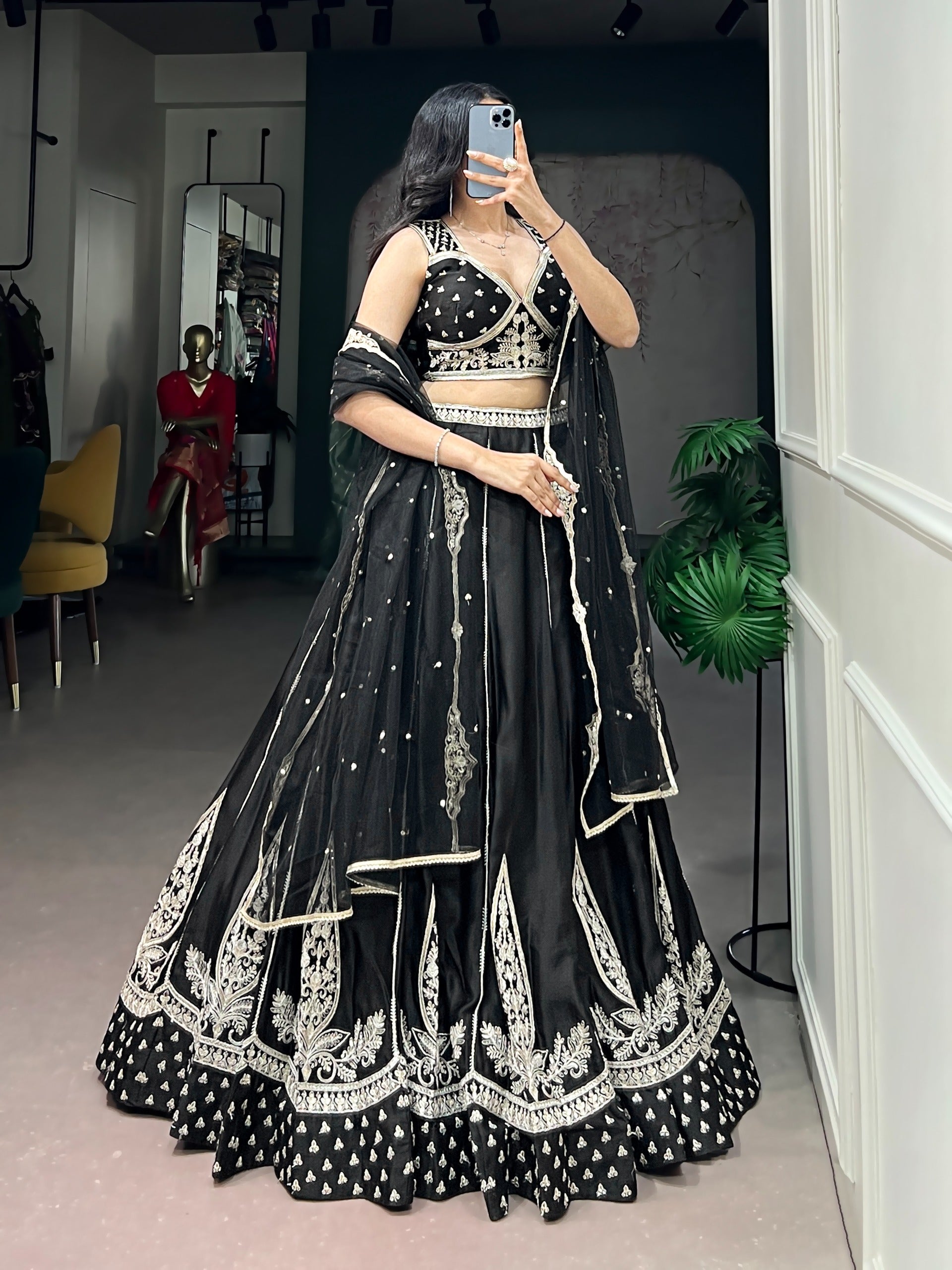 Naysha Silk Fabric with Thread & Sequins Embroidery Work