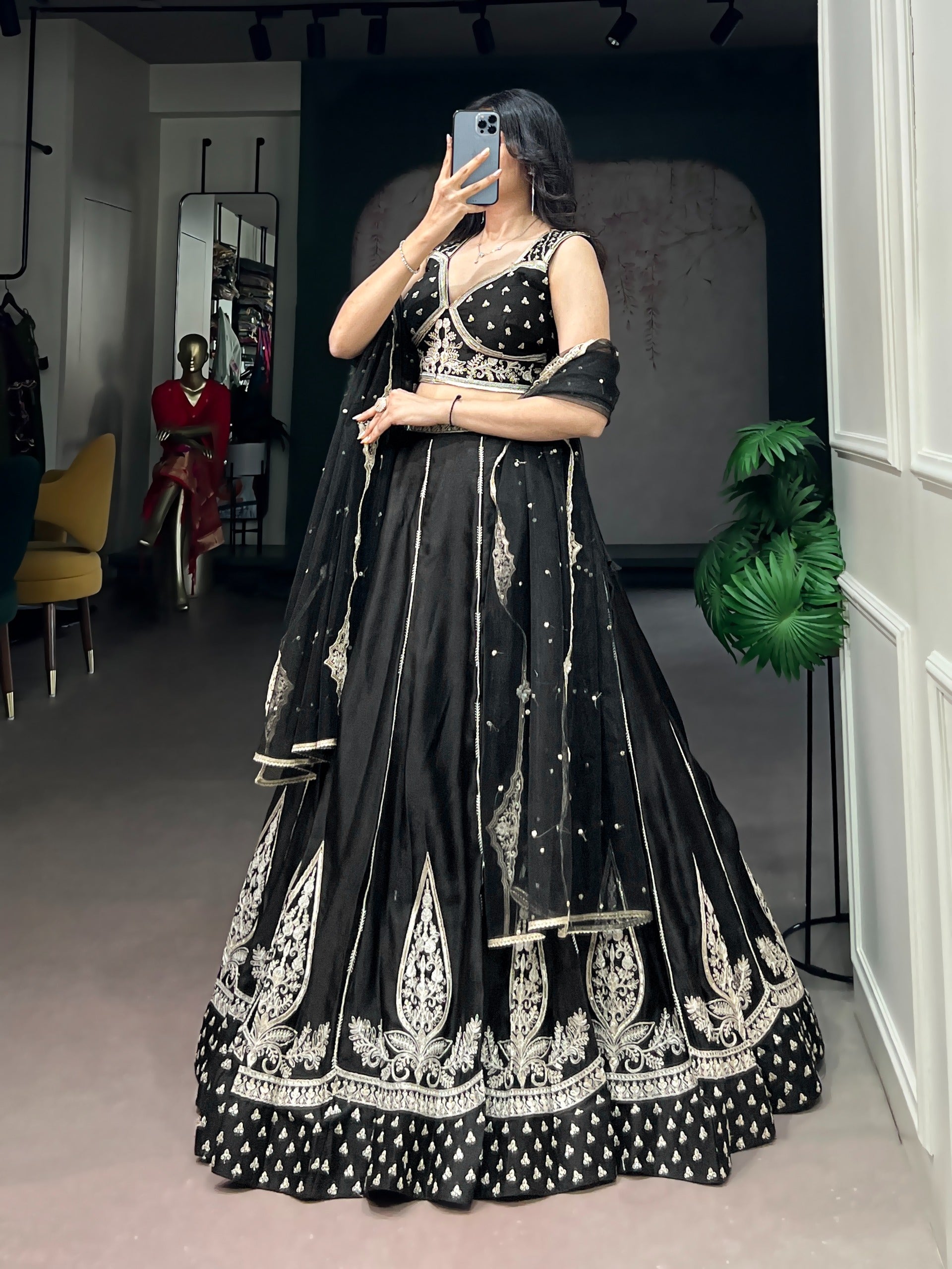 Naysha Silk Fabric with Thread & Sequins Embroidery Work
