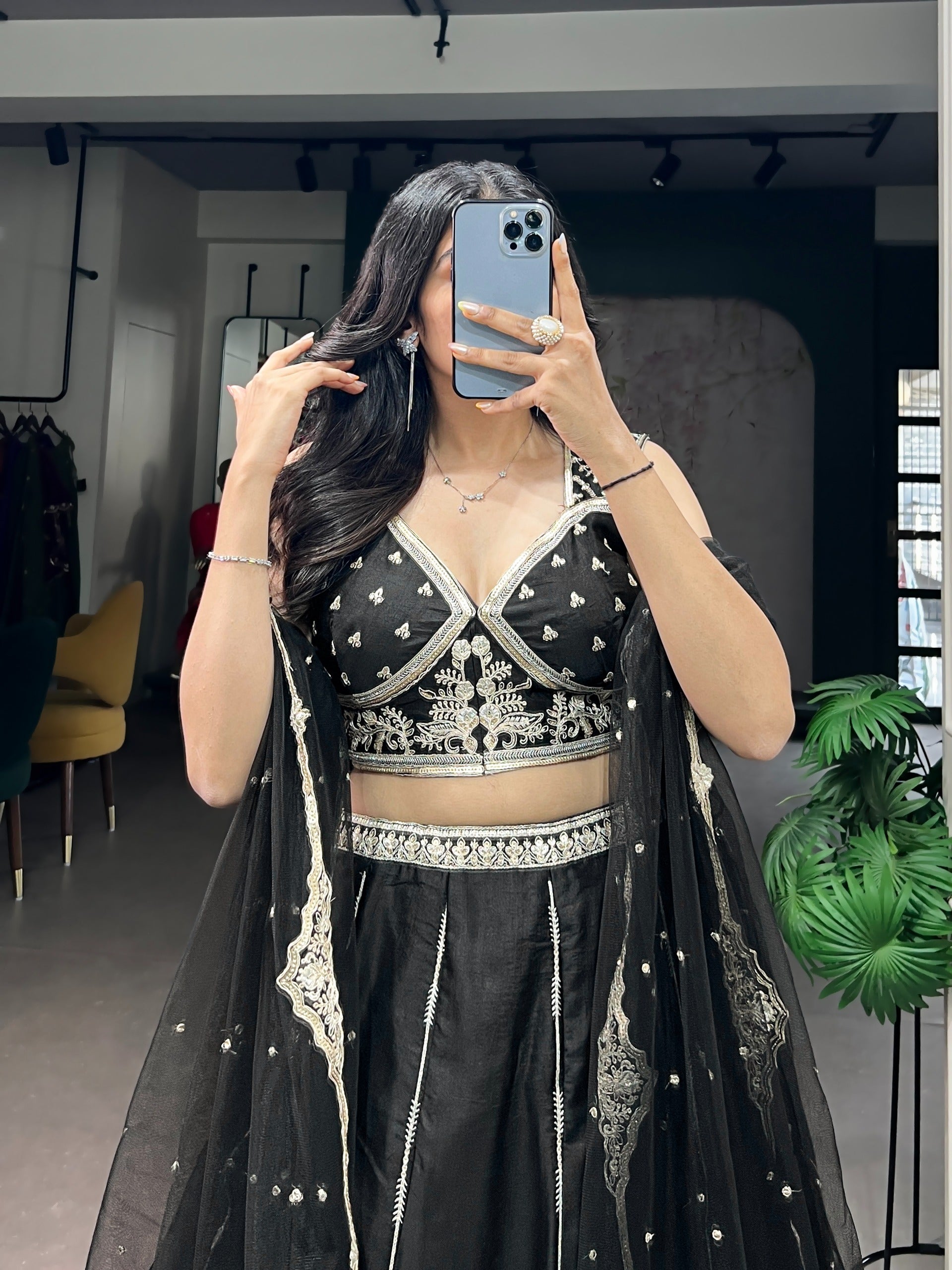 Naysha Silk Fabric with Thread & Sequins Embroidery Work