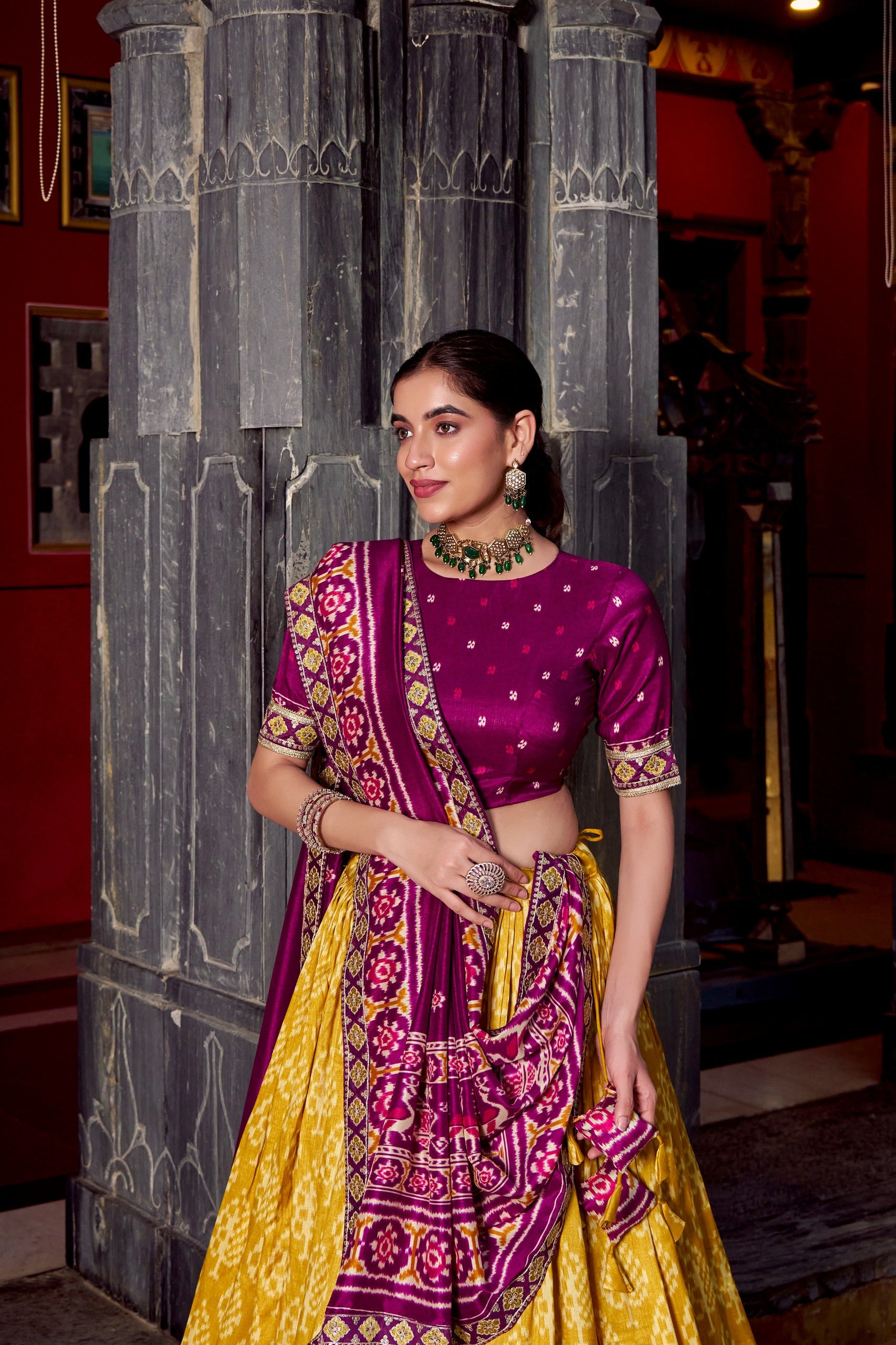 Traditional Patola Ikat Lehenga Choli – Saree Drape Style