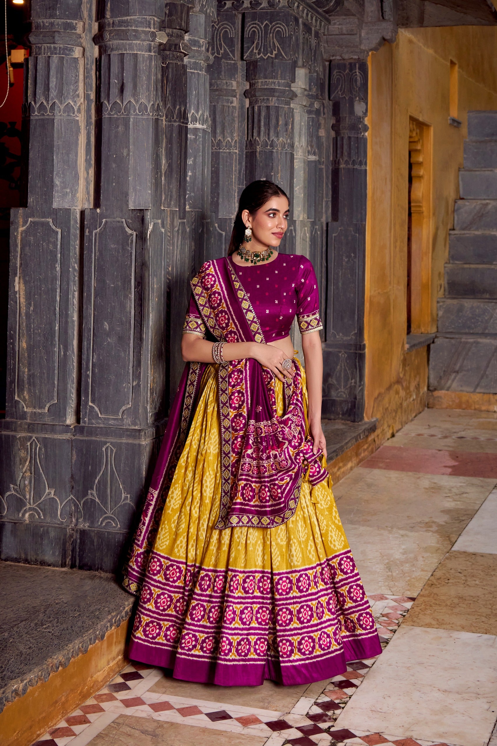 Traditional Patola Ikat Lehenga Choli – Saree Drape Style