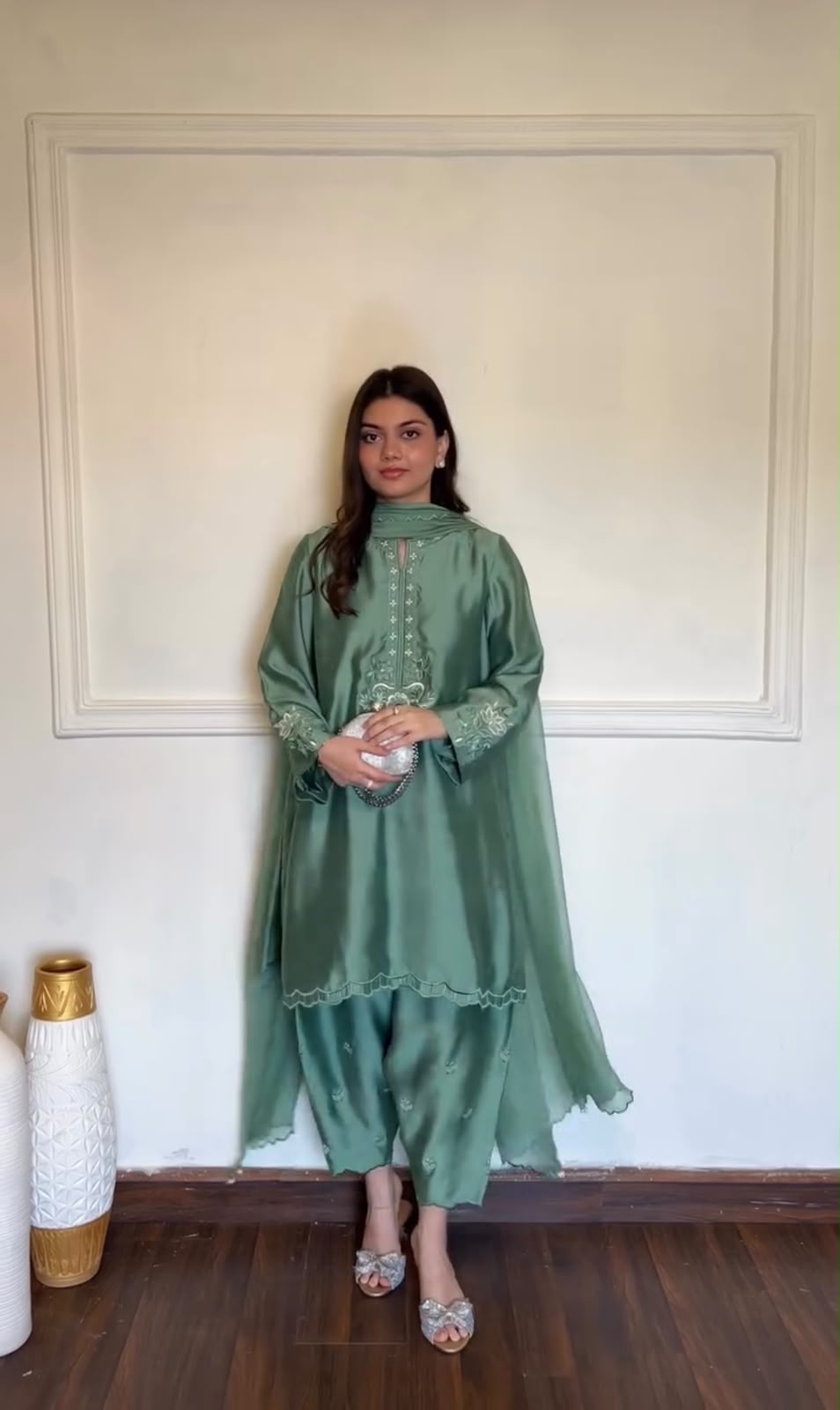 The Aaradhya American Silk Embroidered Suit Set