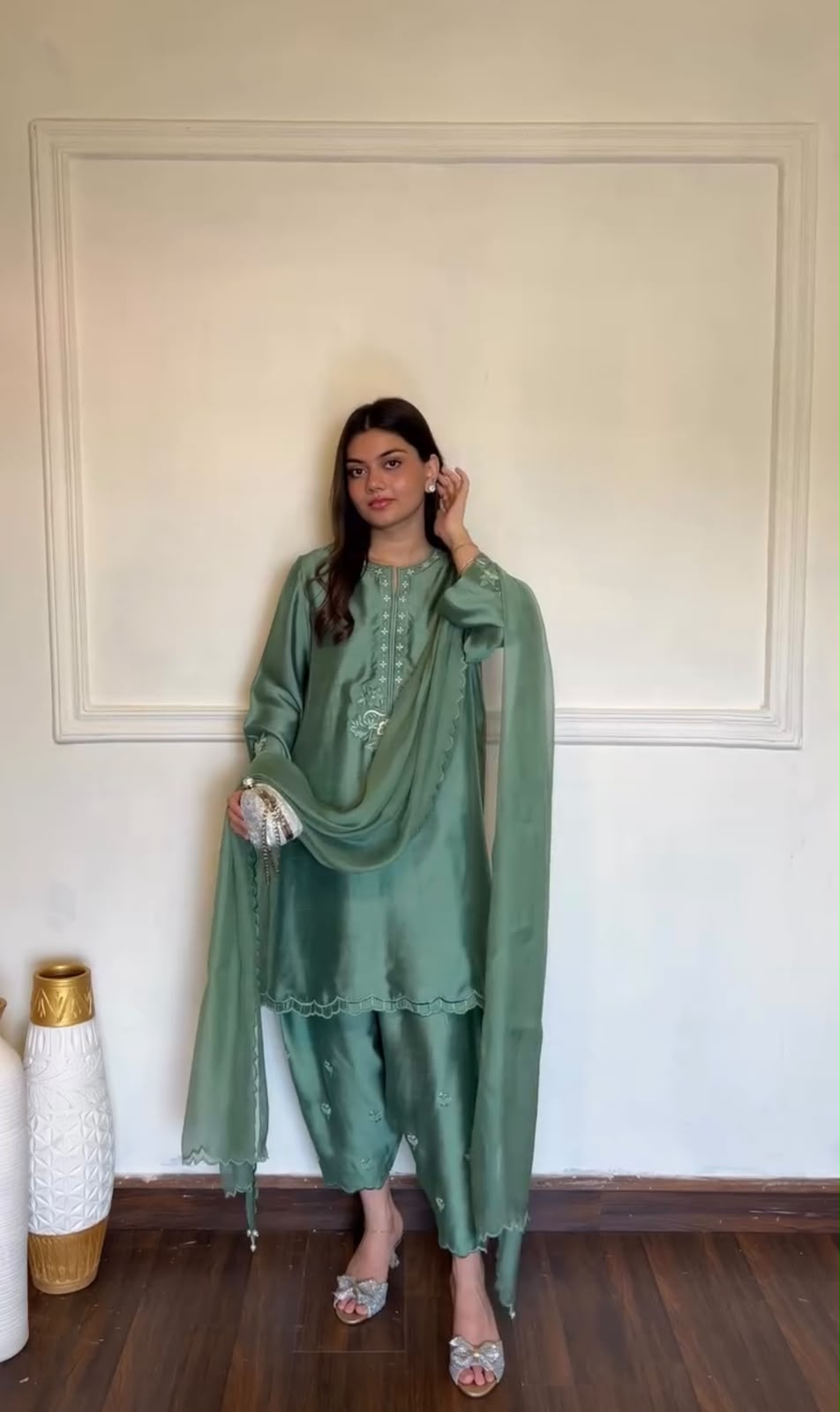 The Aaradhya American Silk Embroidered Suit Set