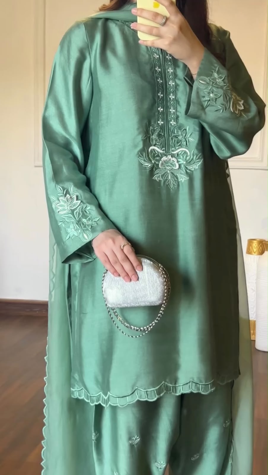The Aaradhya American Silk Embroidered Suit Set