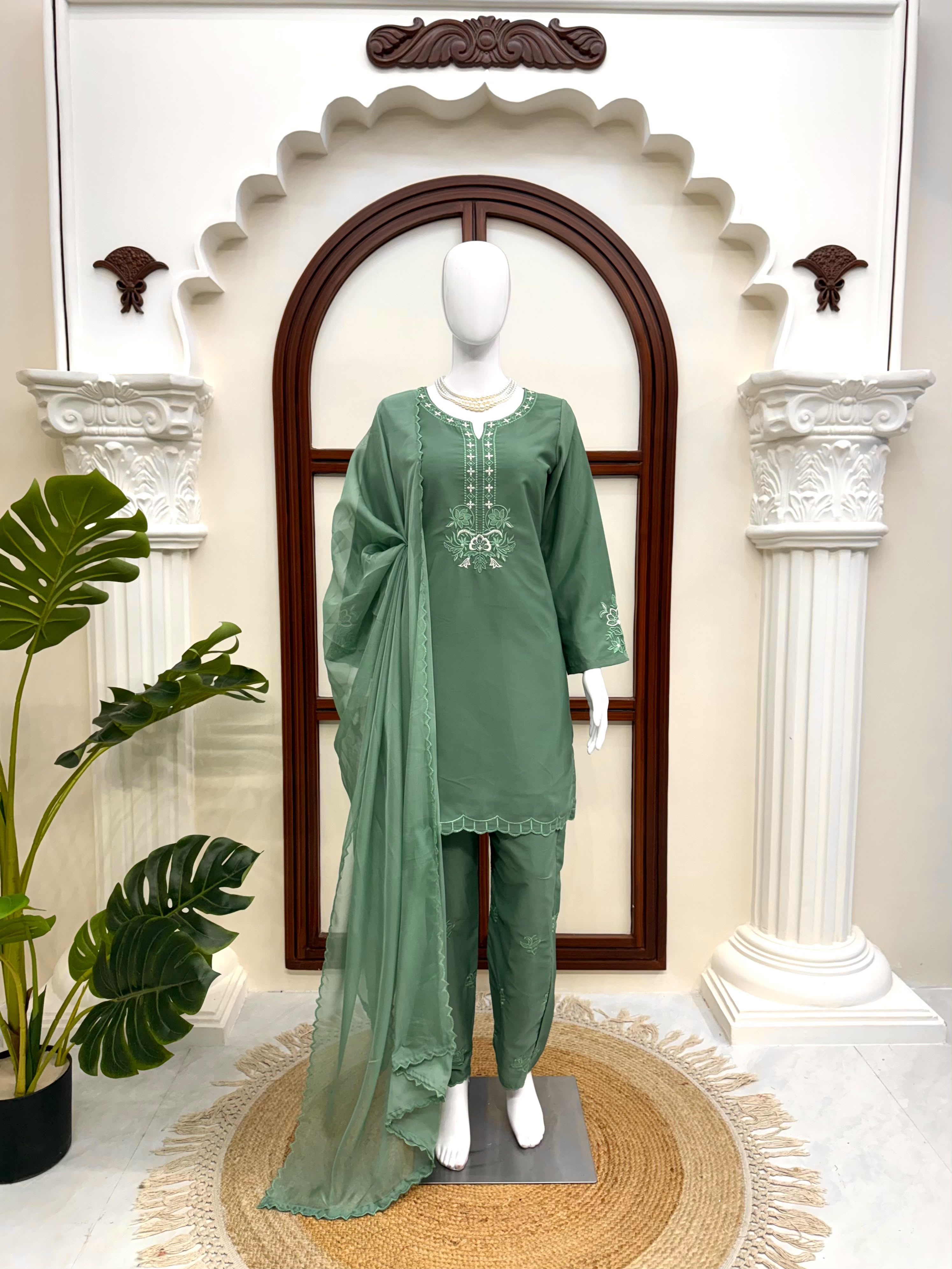 The Aaradhya American Silk Embroidered Suit Set