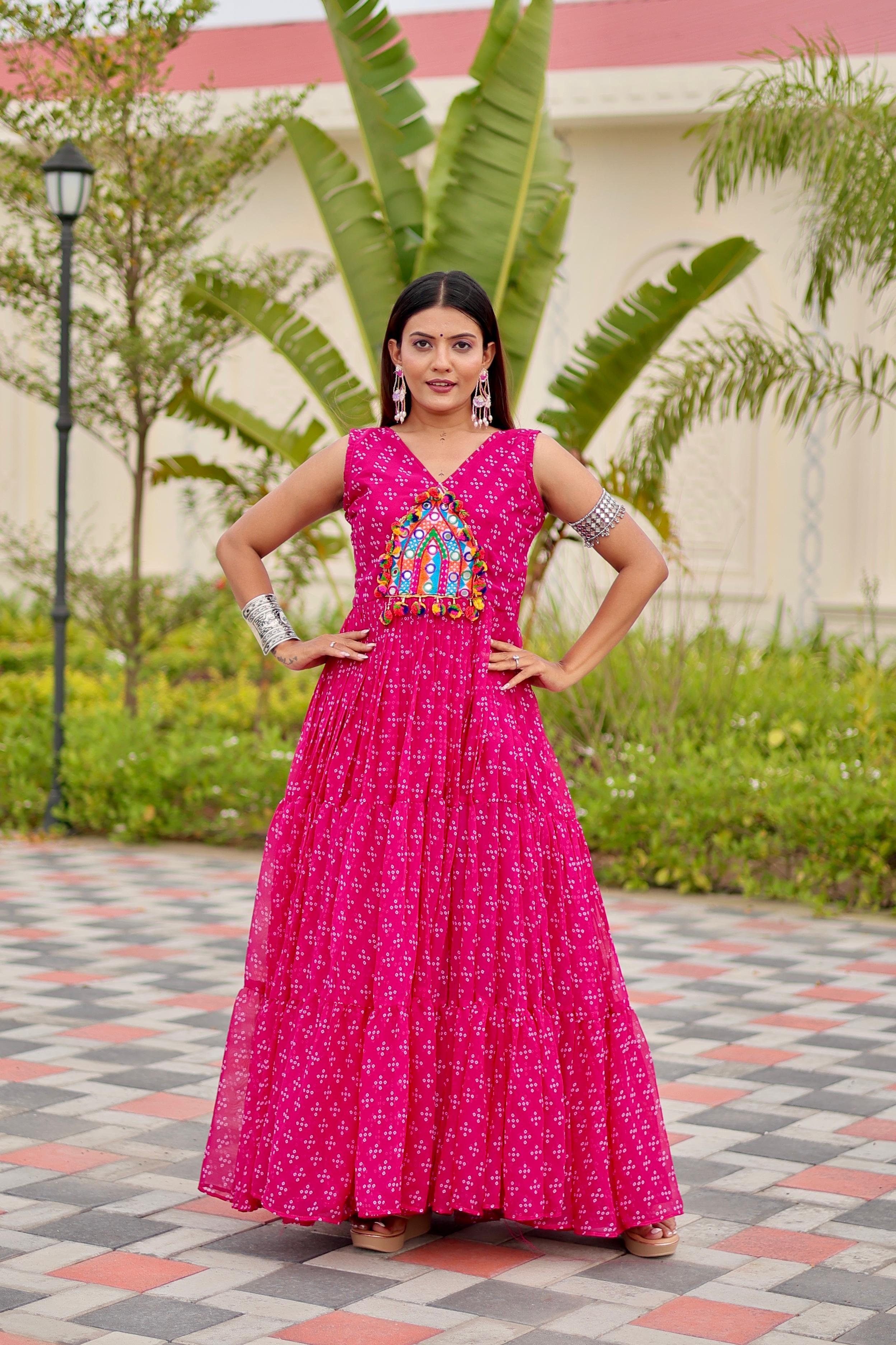 Navratri Special Gamathi Mirror Work Gown