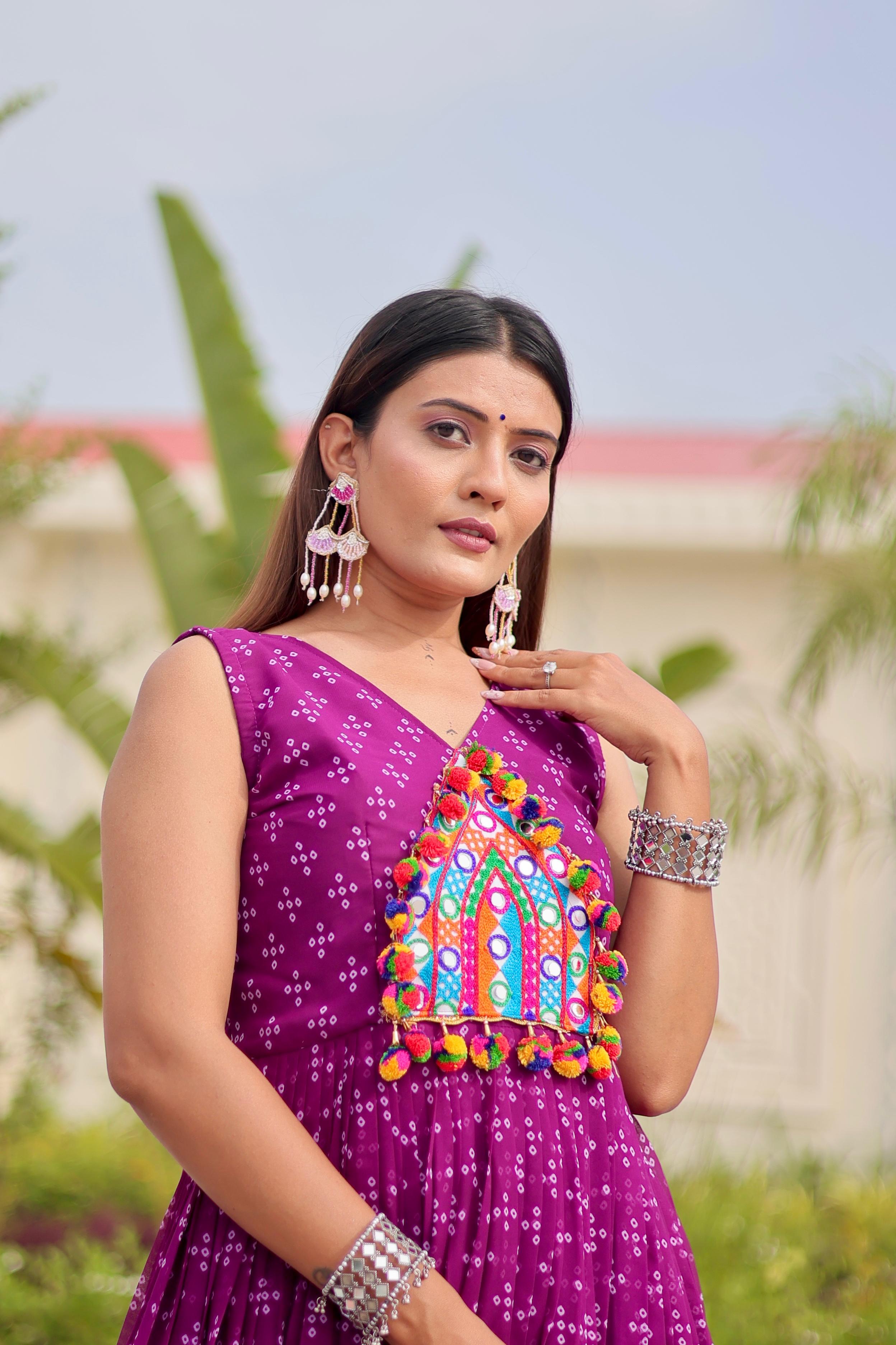 Navratri Special Gamathi Mirror Work Gown