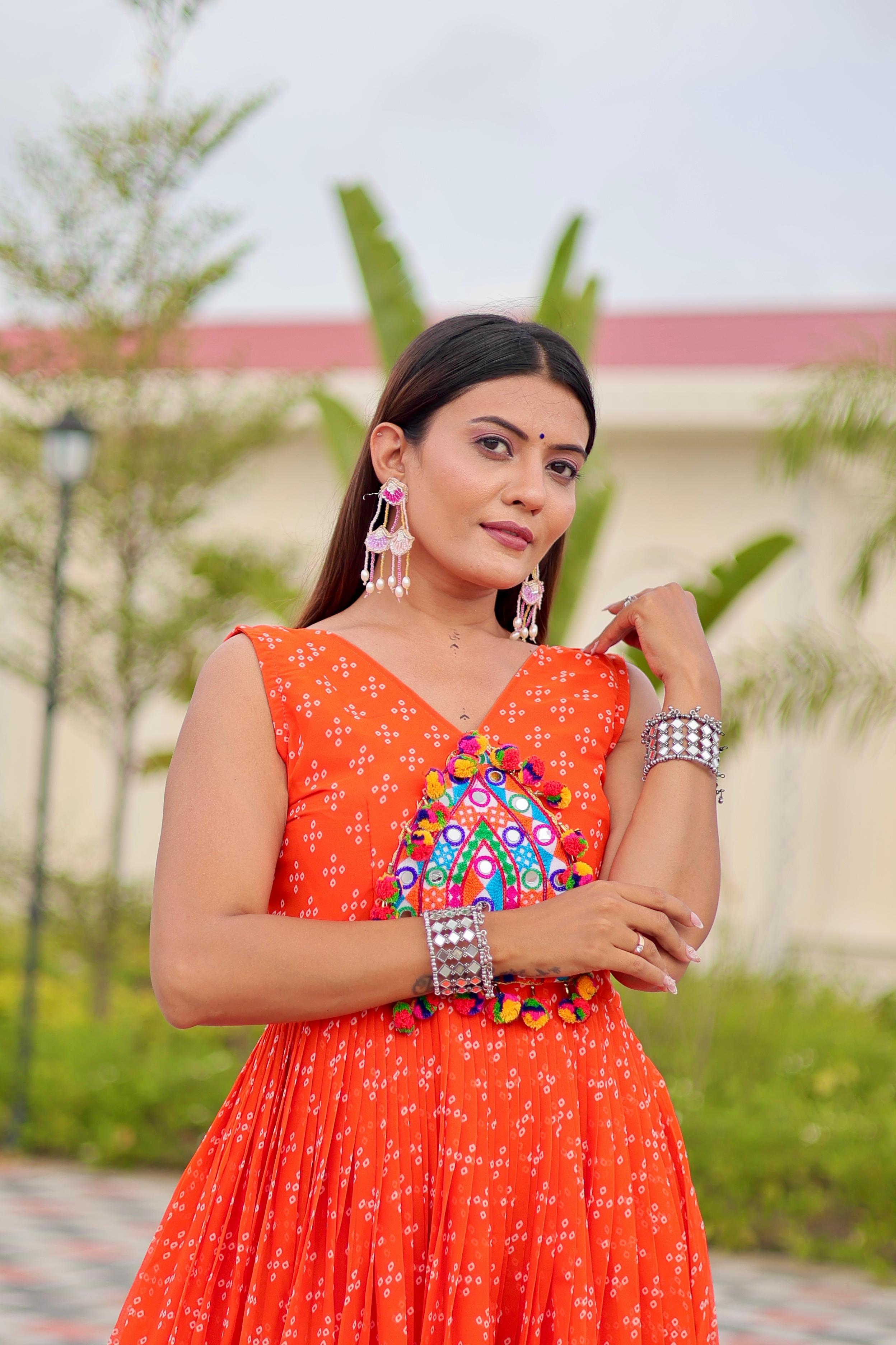 Navratri Special Gamathi Mirror Work Gown