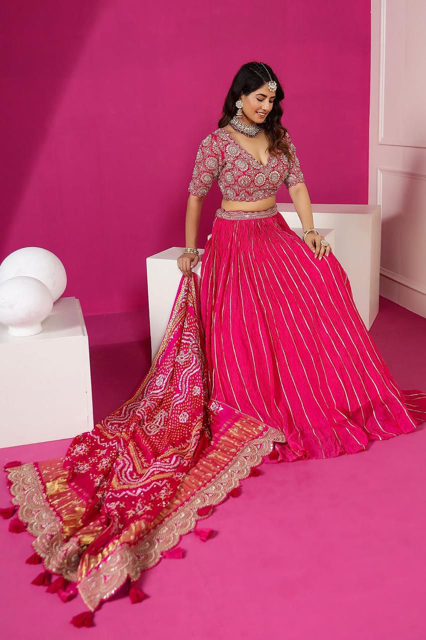 Radiant Fuschia Bandhani-Style Lehenga Set