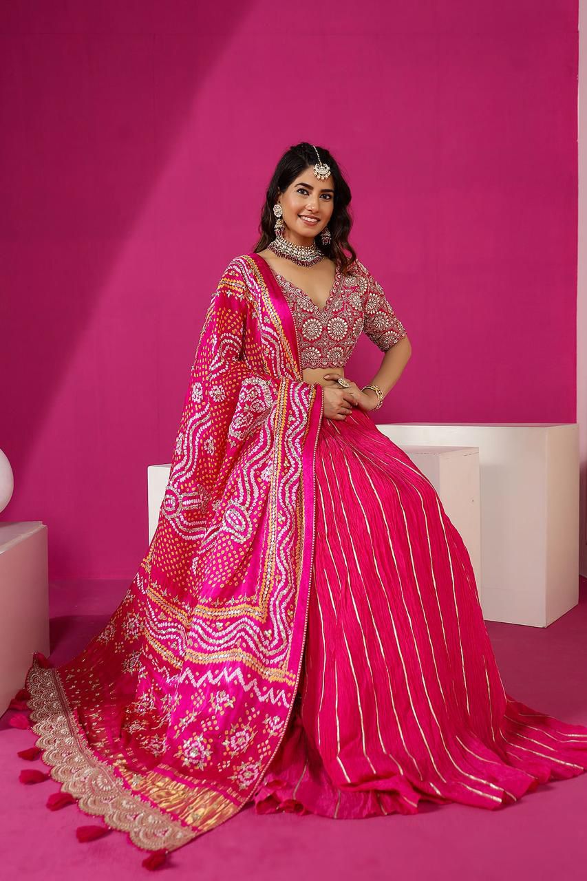 Radiant Fuschia Bandhani-Style Lehenga Set