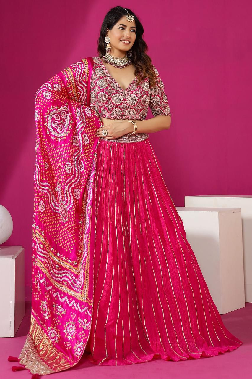 Radiant Fuschia Bandhani-Style Lehenga Set