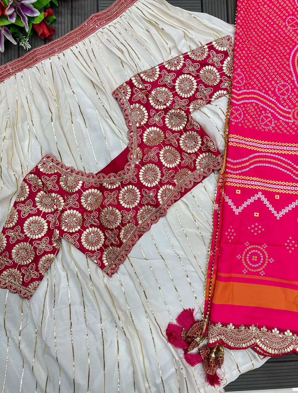 Radiant Fuschia Bandhani-Style Lehenga Set