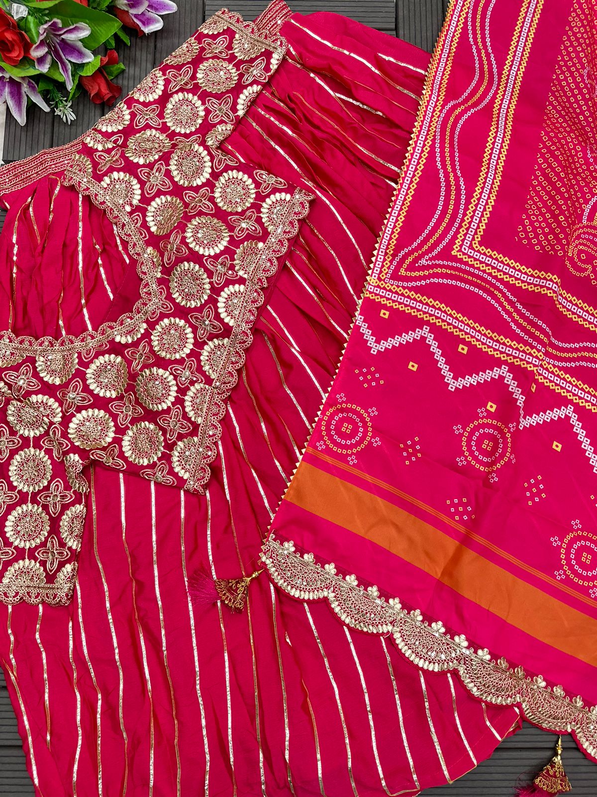 Radiant Fuschia Bandhani-Style Lehenga Set