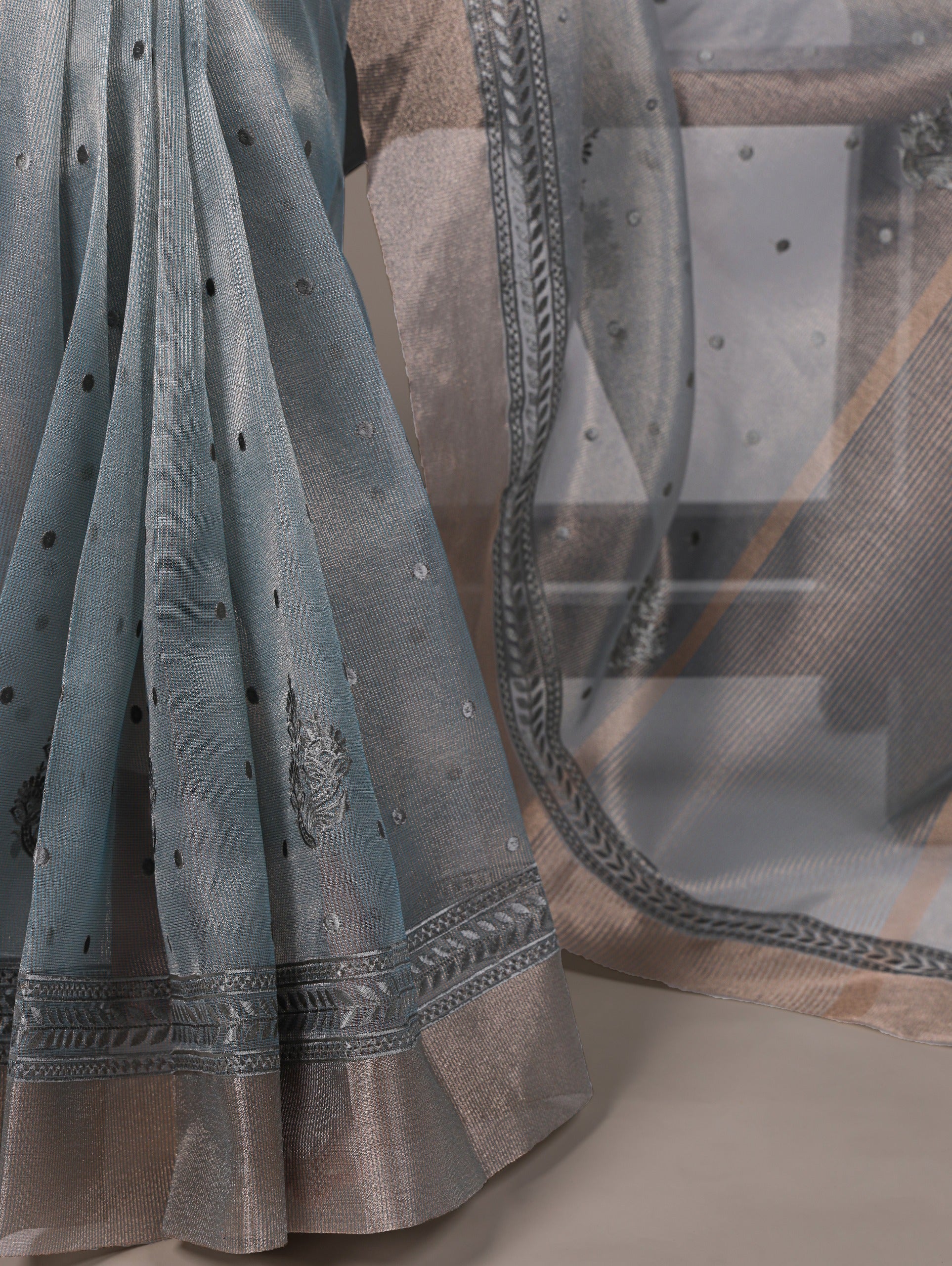Silver Mist Embroidered Poly Shimmer Saree