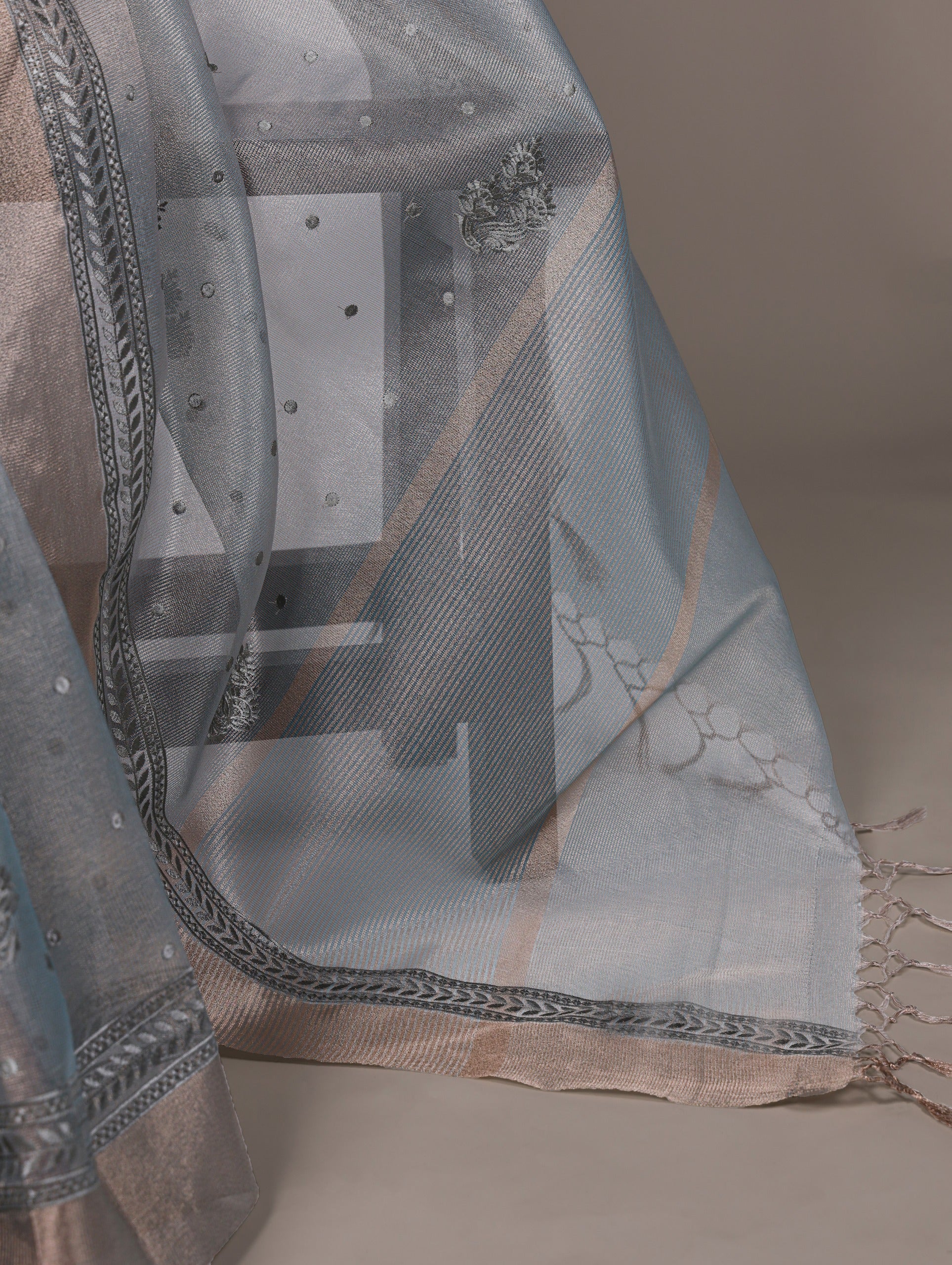 Silver Mist Embroidered Poly Shimmer Saree