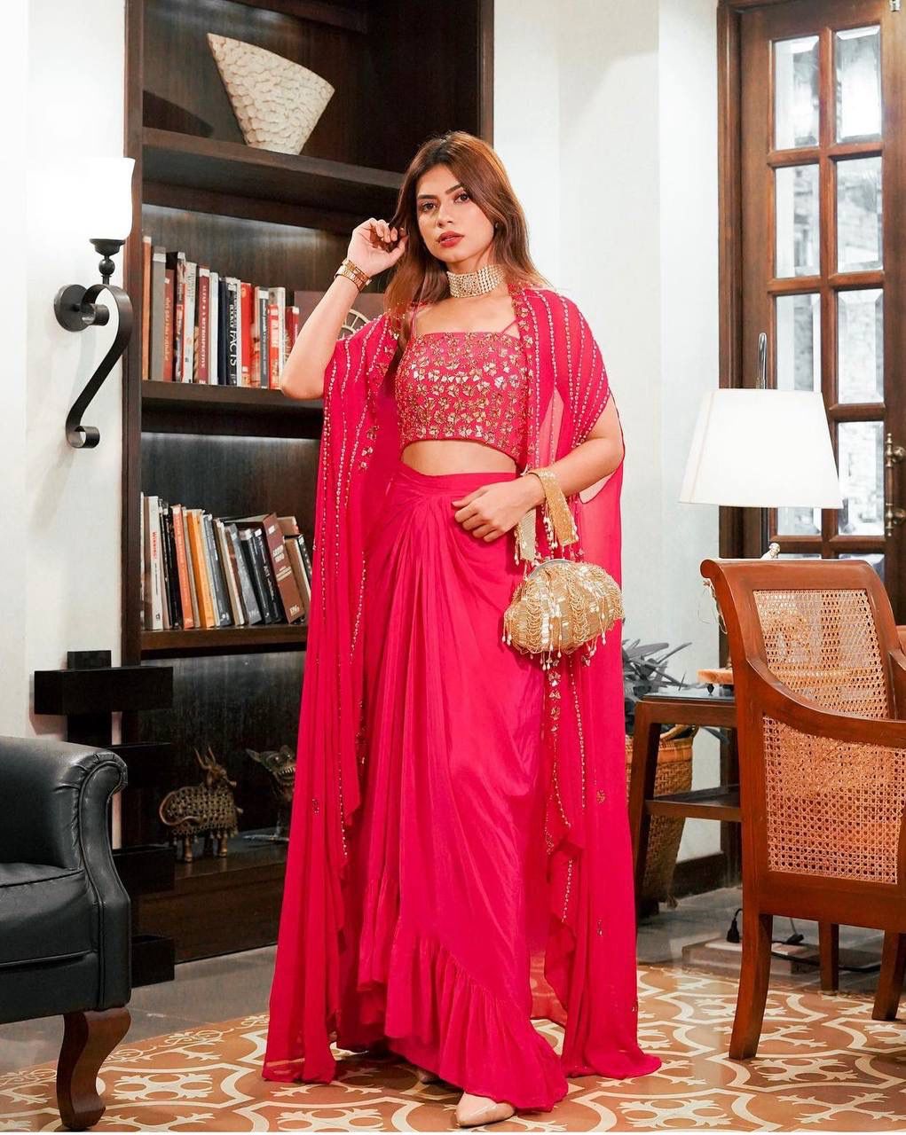 Radiant Georgette Skirt & Koti Ensemble