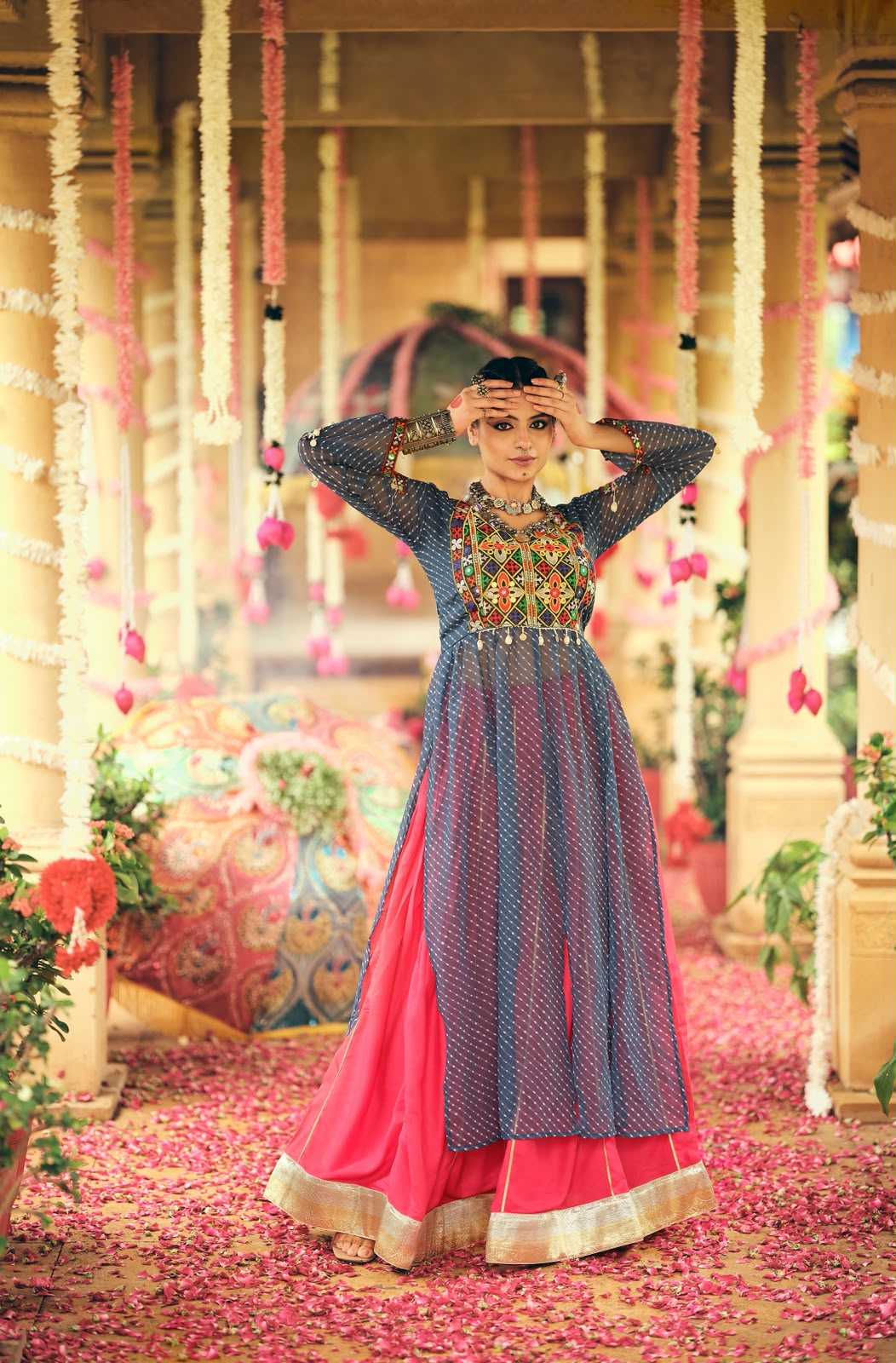 Vibrant Heritage Georgette & Rayon Ensemble